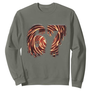 Fire Swirl Effect Printed Sweatshirt Six Seven Meme TS12 Military Green Print Your Wear