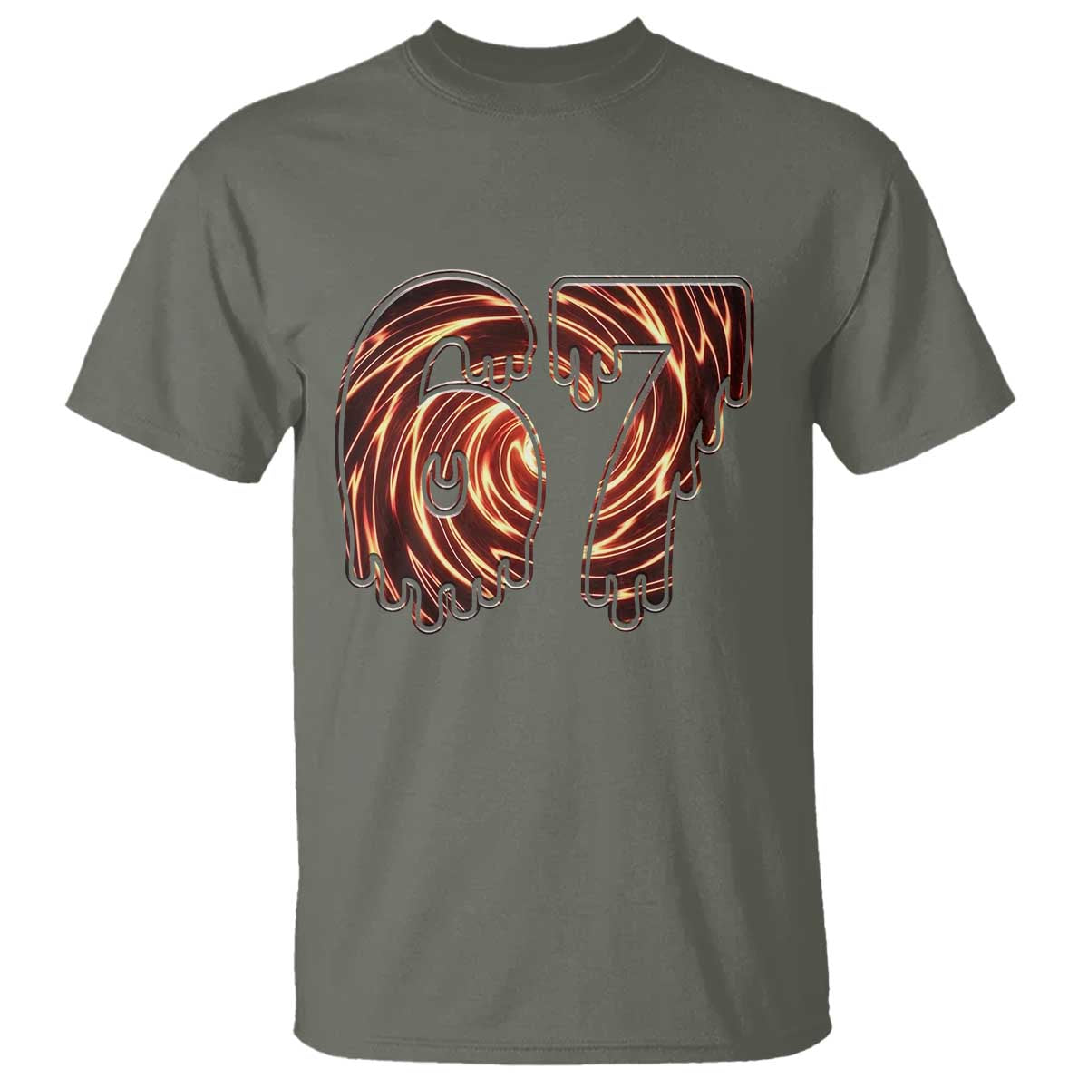 Fire Swirl Effect Printed T Shirt Six Seven Meme TS12 Military Green Print Your Wear