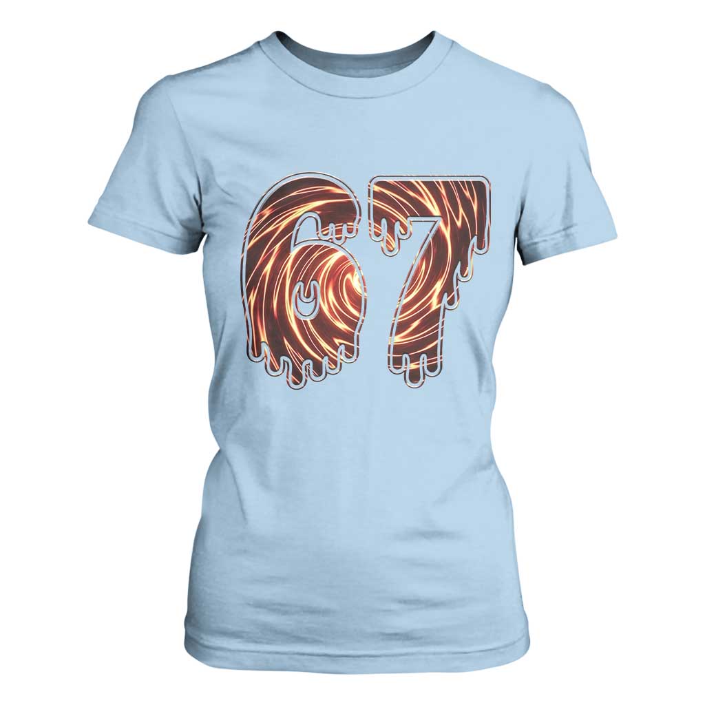 Fire Swirl Effect Printed T Shirt For Women Six Seven Meme TS12 Light Blue Print Your Wear