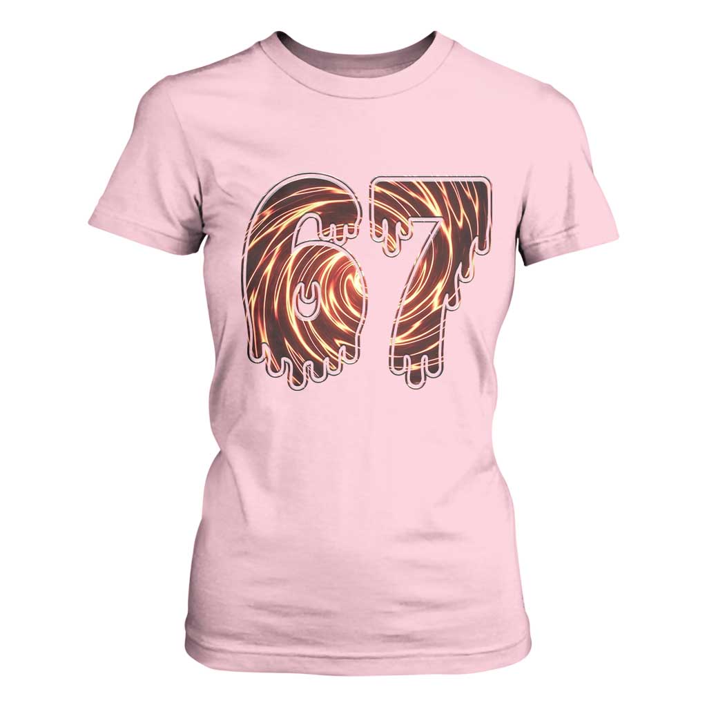 Fire Swirl Effect Printed T Shirt For Women Six Seven Meme TS12 Light Pink Print Your Wear