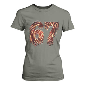 Fire Swirl Effect Printed T Shirt For Women Six Seven Meme TS12 Military Green Print Your Wear
