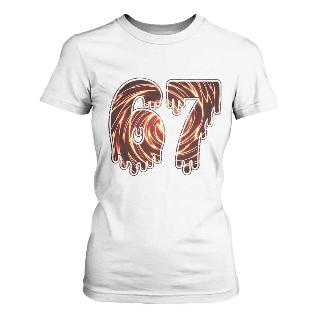 Fire Swirl Effect Printed T Shirt For Women Six Seven Meme TS12 White Print Your Wear