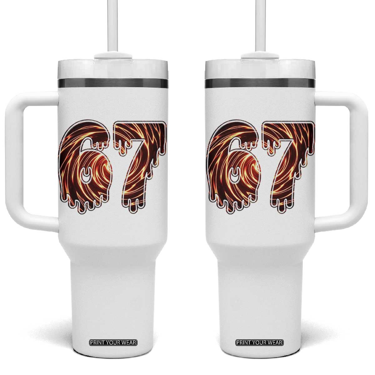 Fire Swirl Effect Printed Tumbler With Handle Six Seven Meme TS12 One Size: 40 oz White Print Your Wear
