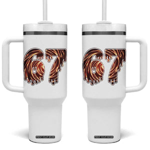 Fire Swirl Effect Printed Tumbler With Handle Six Seven Meme TS12 One Size: 40 oz White Print Your Wear