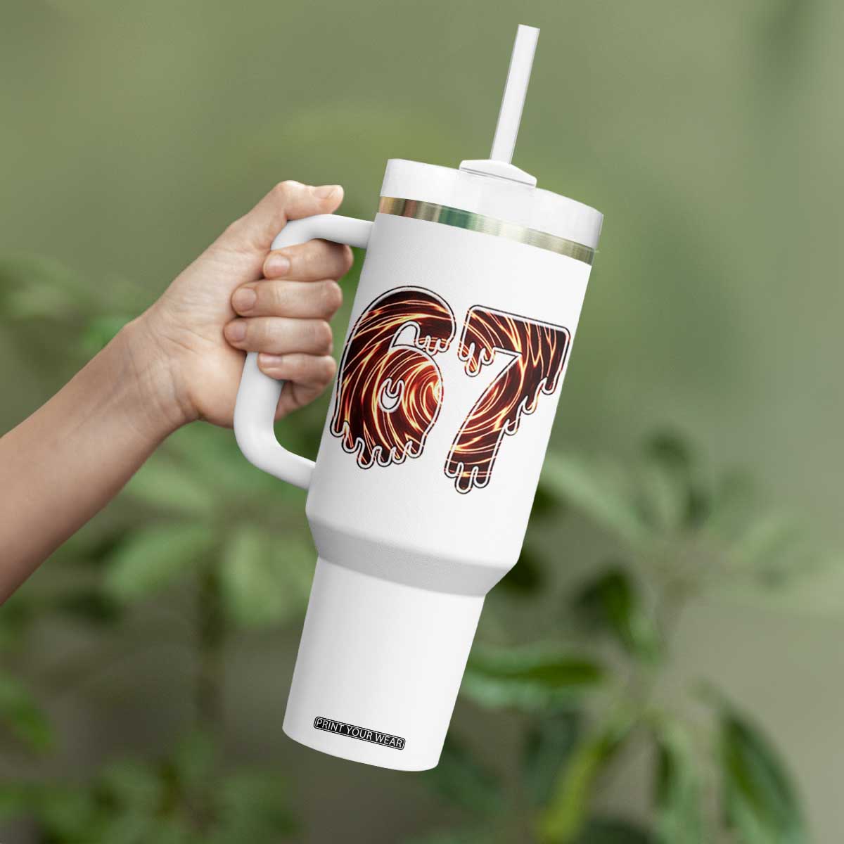 Fire Swirl Effect Printed Tumbler With Handle Six Seven Meme TS12 Print Your Wear