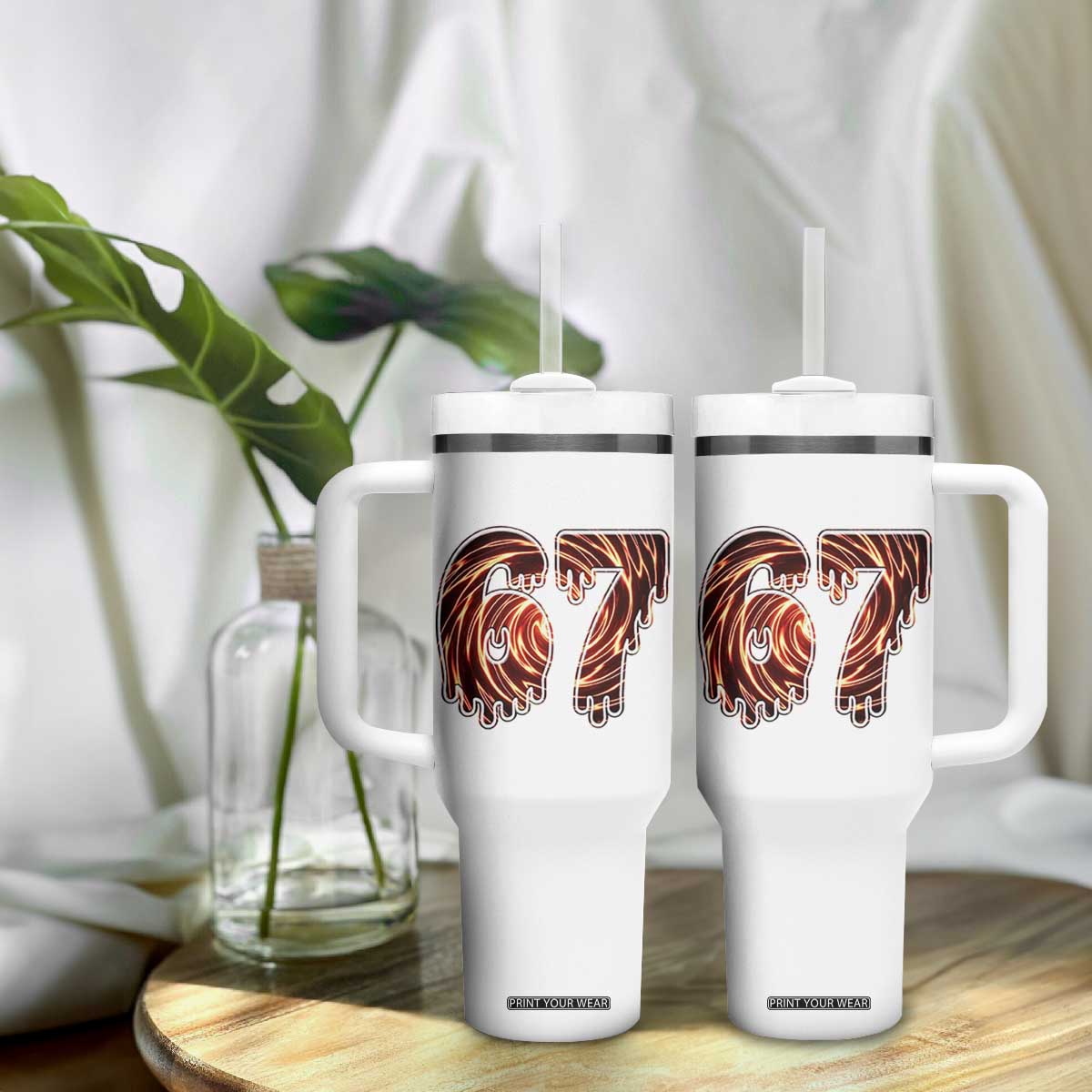 Fire Swirl Effect Printed Tumbler With Handle Six Seven Meme TS12 Print Your Wear
