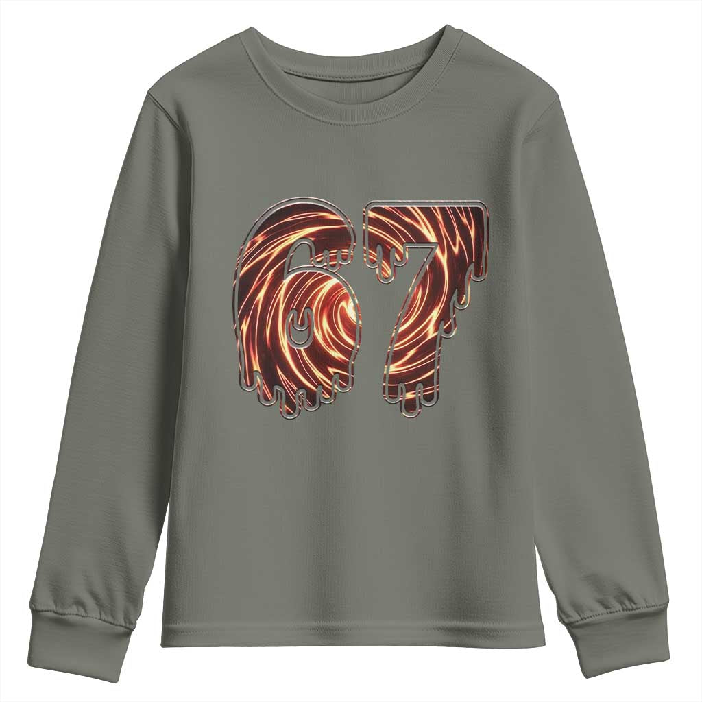 Fire Swirl Effect Printed Youth Sweatshirt Six Seven Meme TS12 Military Green Print Your Wear