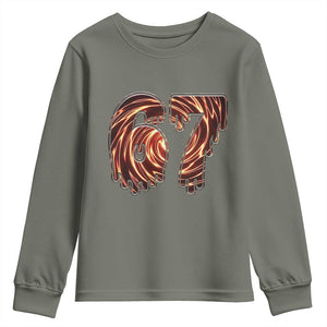 Fire Swirl Effect Printed Youth Sweatshirt Six Seven Meme TS12 Military Green Print Your Wear