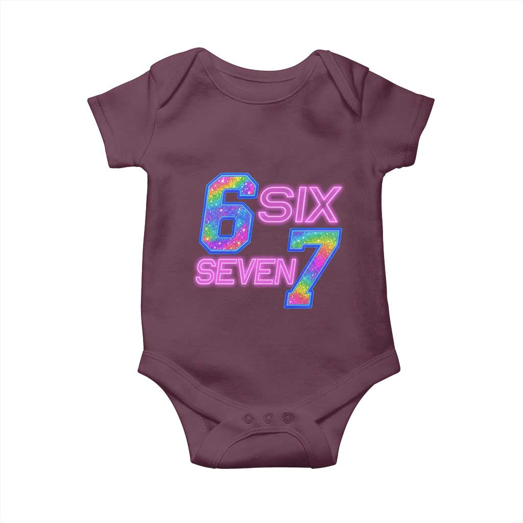 Colorful Neon Light Effect Baby Onesie Six Seven Meme TS12 Maroon Print Your Wear