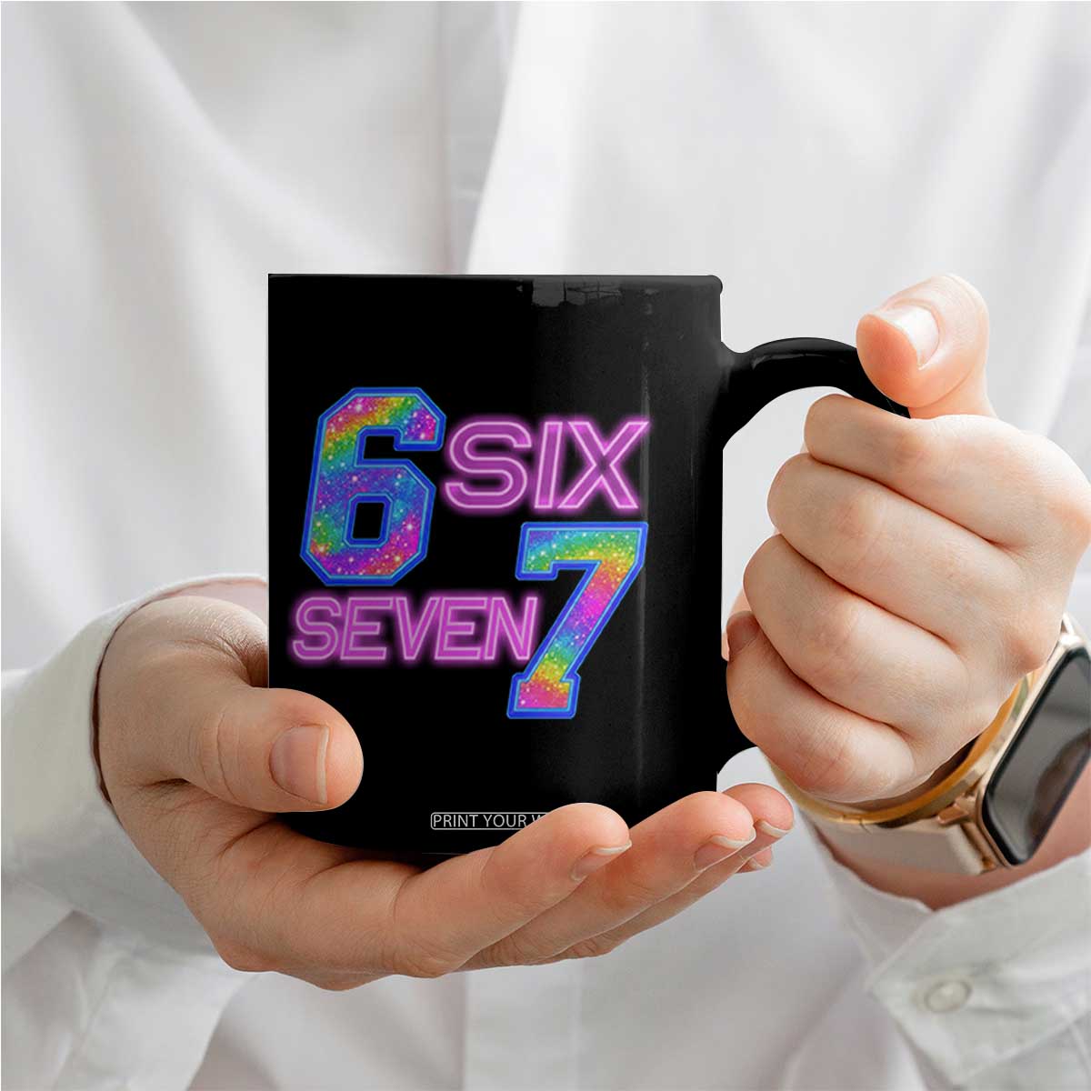 Colorful Neon Light Effect Coffee Mug Six Seven Meme TS12 Print Your Wear