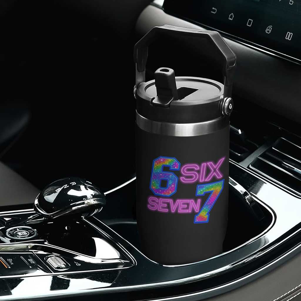 Colorful Neon Light Effect Flip Straw Tumbler Six Seven Meme TS12 Print Your Wear