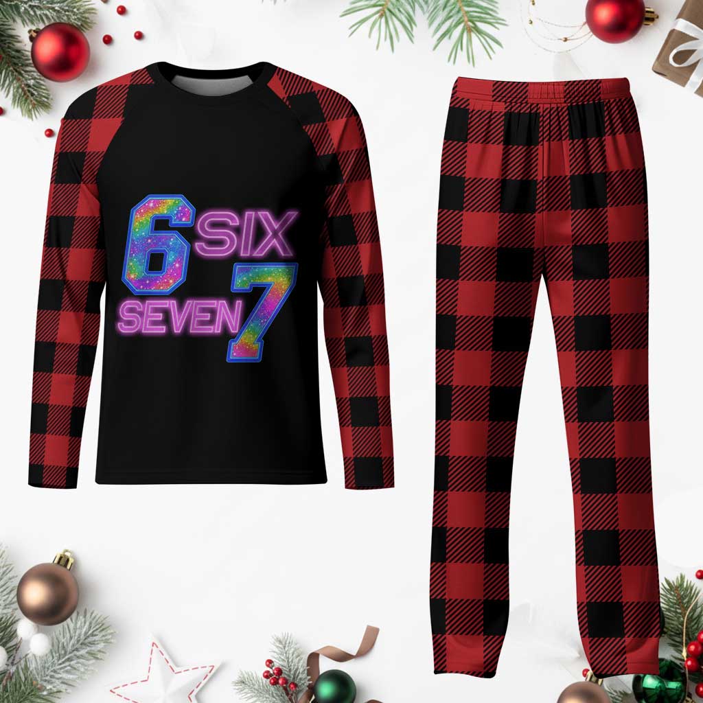 Colorful Neon Light Effect Plaid Pajama Set Six Seven Meme TS12 Buffalo Plaid Print Your Wear