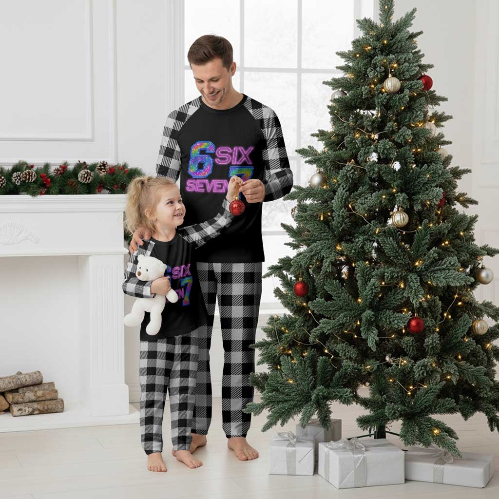 Colorful Neon Light Effect Plaid Pajama Set Six Seven Meme TS12 White Plaid Print Your Wear