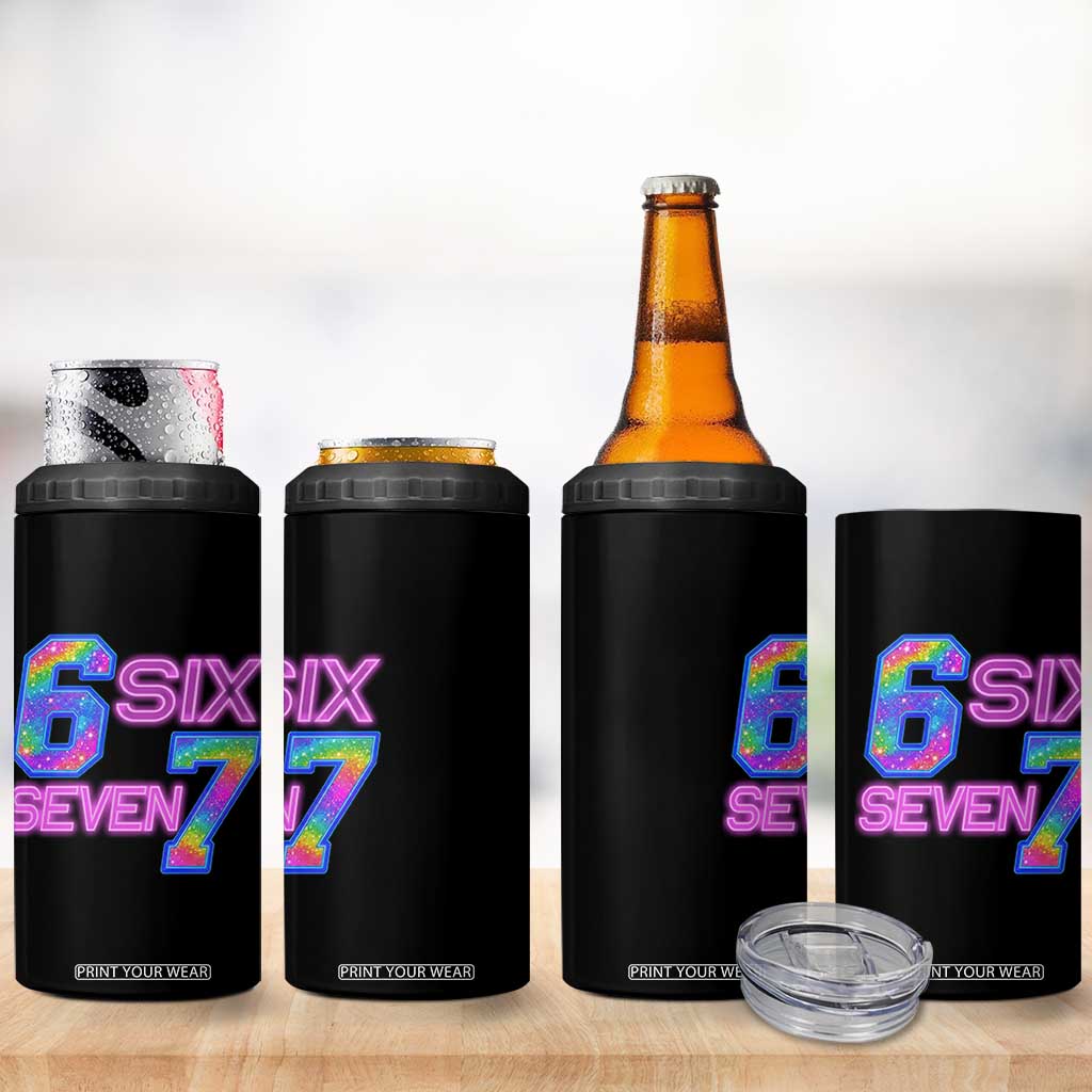 Colorful Neon Light Effect 4 in 1 Can Cooler Tumbler Six Seven Meme TS12 Print Your Wear