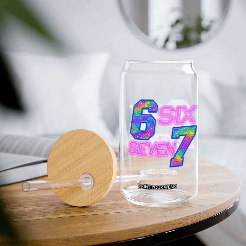 Colorful Neon Light Effect Glass Can Six Seven Meme TS12 Print Your Wear