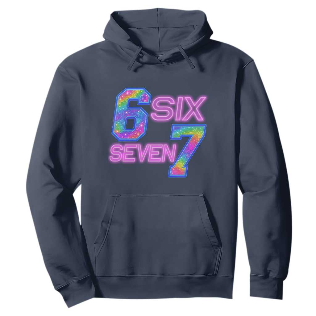 Colorful Neon Light Effect Hoodie Six Seven Meme TS12 Navy Print Your Wear