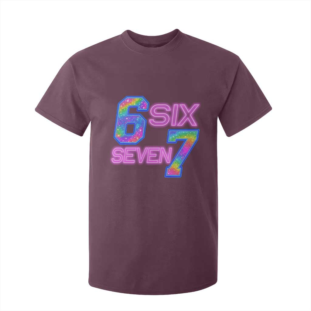 Colorful Neon Light Effect T Shirt For Kid Six Seven Meme TS12 Maroon Print Your Wear