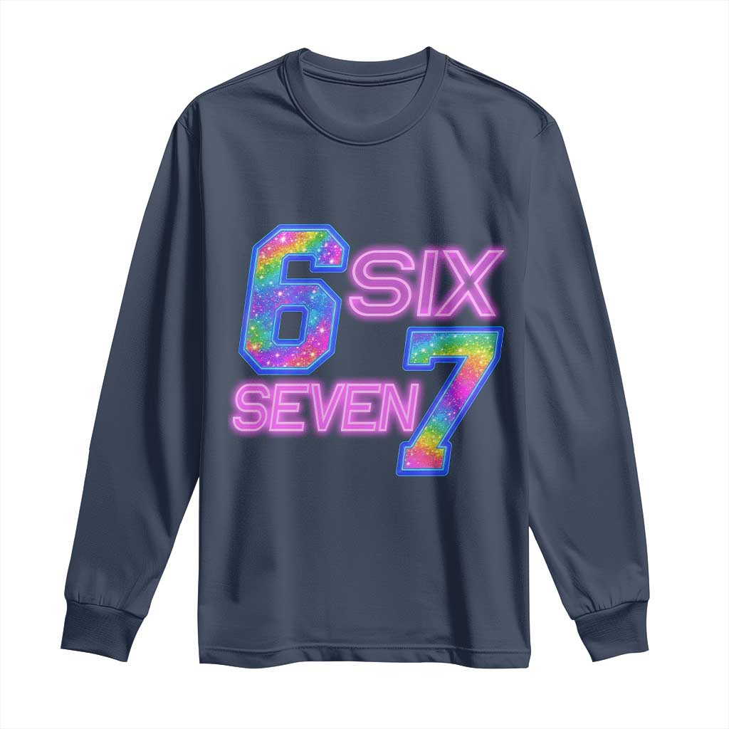 Colorful Neon Light Effect Long Sleeve Shirt Six Seven Meme TS12 Navy Print Your Wear