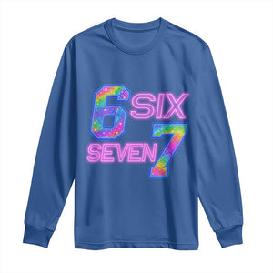 Colorful Neon Light Effect Long Sleeve Shirt Six Seven Meme TS12 Royal Blue Print Your Wear