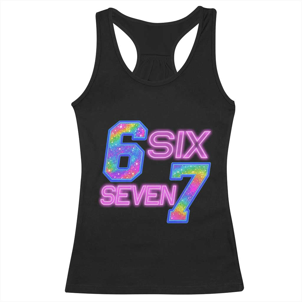 Colorful Neon Light Effect Racerback Tank Top Six Seven Meme TS12 Black Print Your Wear