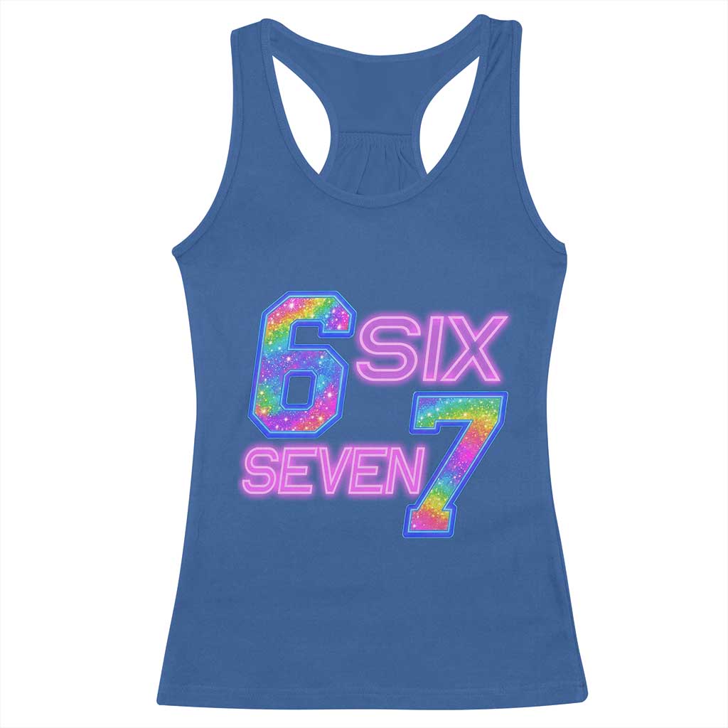 Colorful Neon Light Effect Racerback Tank Top Six Seven Meme TS12 Royal Blue Print Your Wear