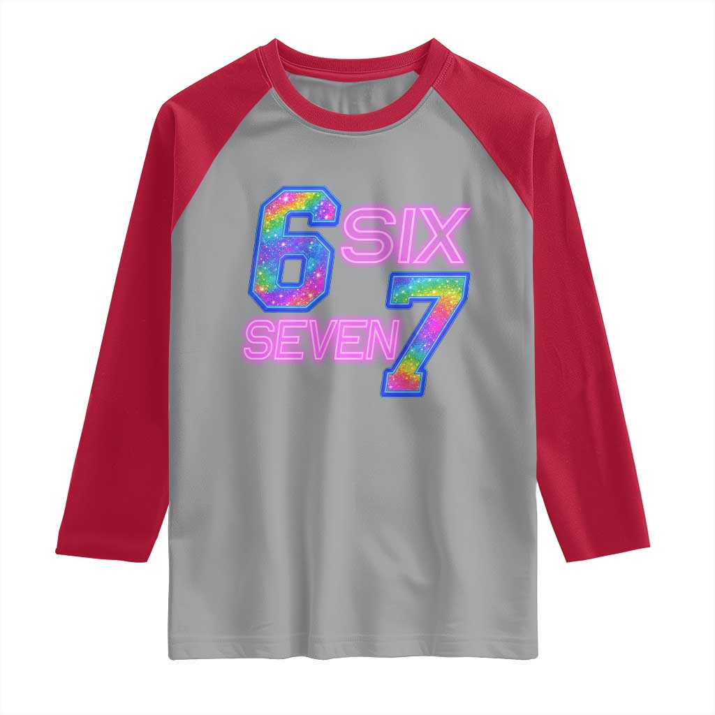 Colorful Neon Light Effect Raglan Shirt Six Seven Meme TS12 Sport Gray Red Print Your Wear