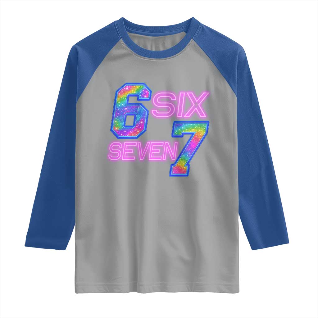 Colorful Neon Light Effect Raglan Shirt Six Seven Meme TS12 Sport Gray Royal Print Your Wear