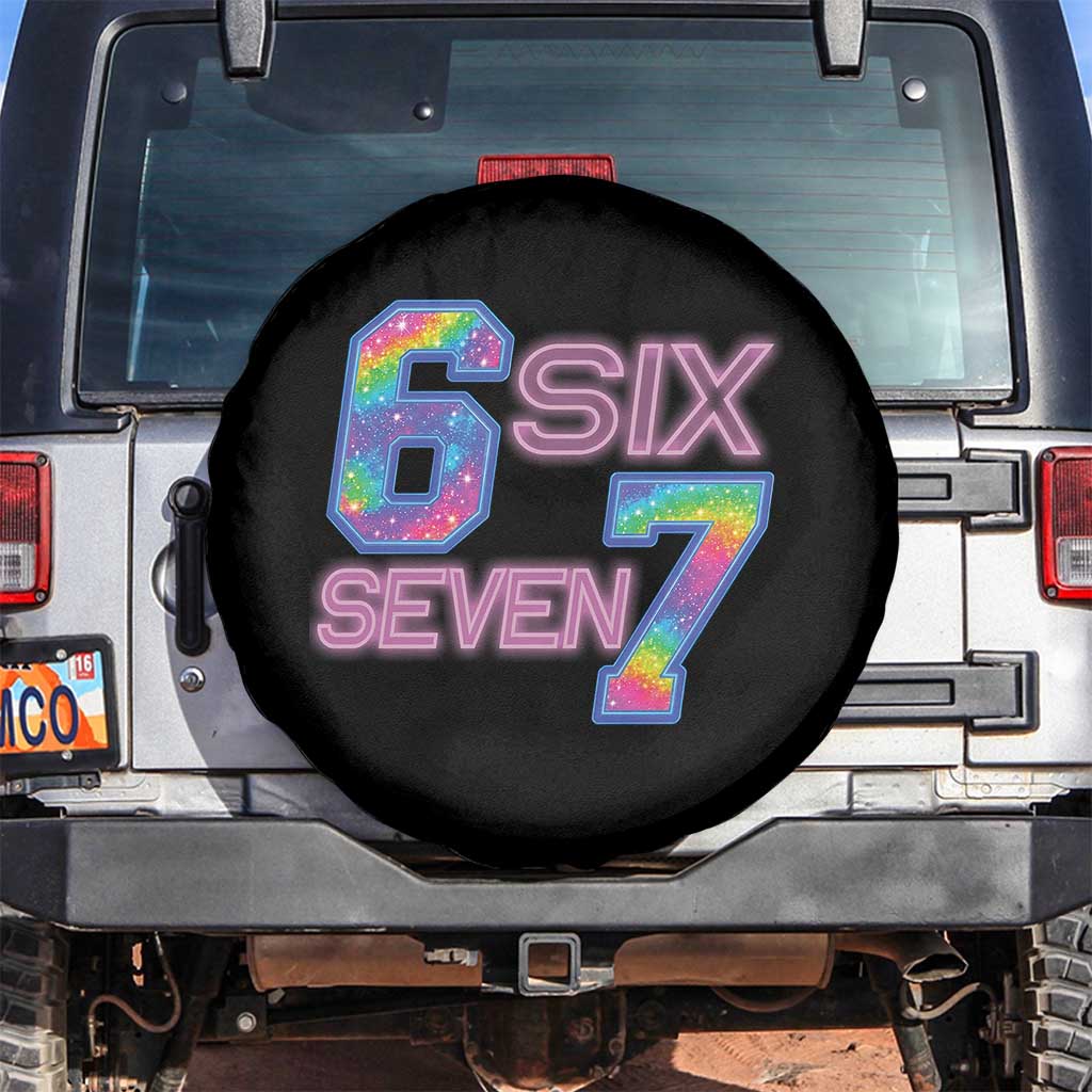 Colorful Neon Light Effect Spare Tire Cover Six Seven Meme TS12 No hole Black Print Your Wear