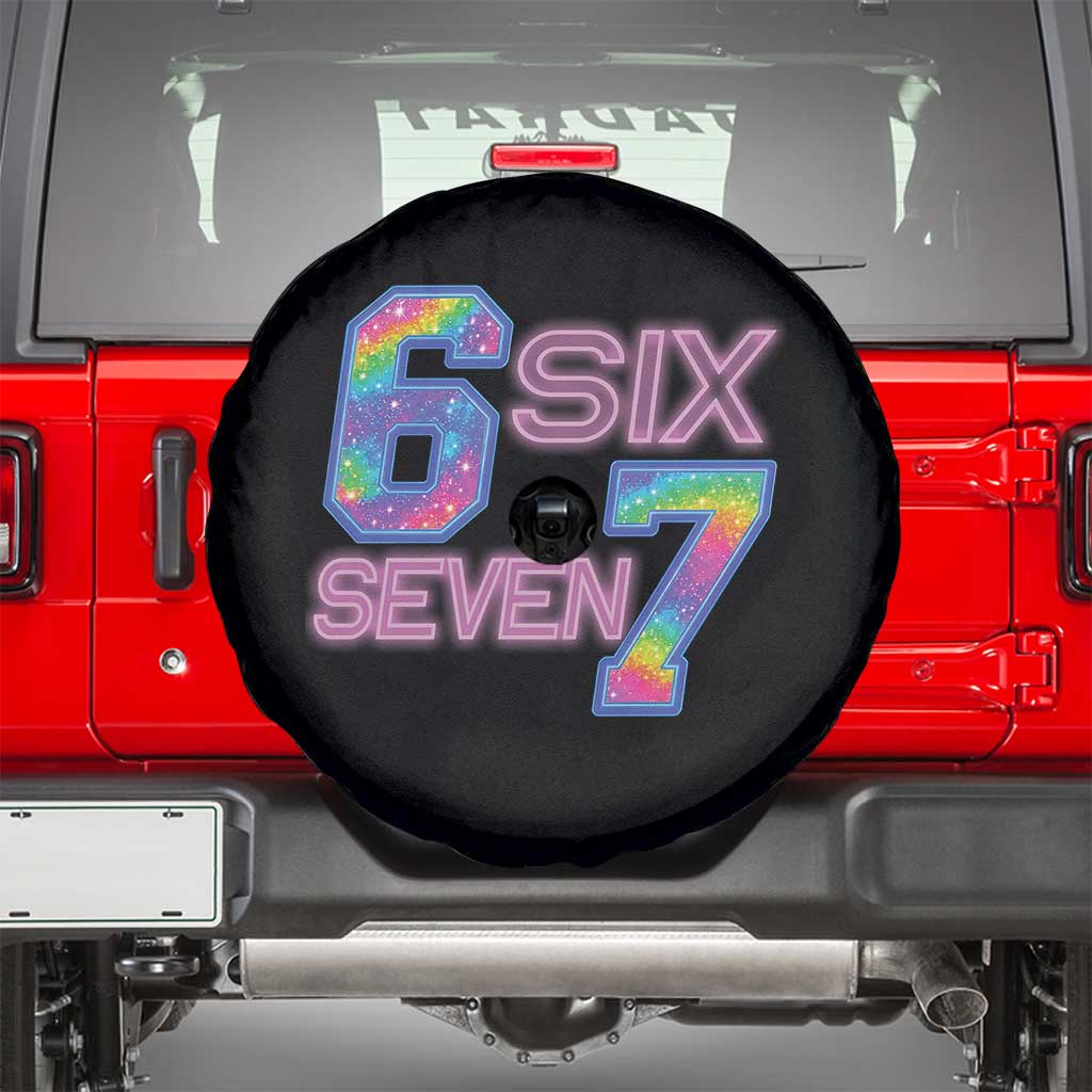 Colorful Neon Light Effect Spare Tire Cover Six Seven Meme TS12 Black Print Your Wear