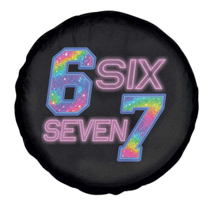Colorful Neon Light Effect Spare Tire Cover Six Seven Meme TS12 Print Your Wear