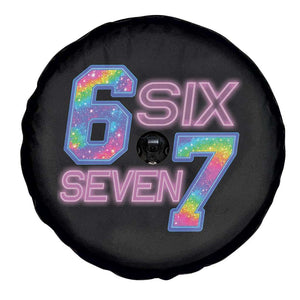 Colorful Neon Light Effect Spare Tire Cover Six Seven Meme TS12 Print Your Wear