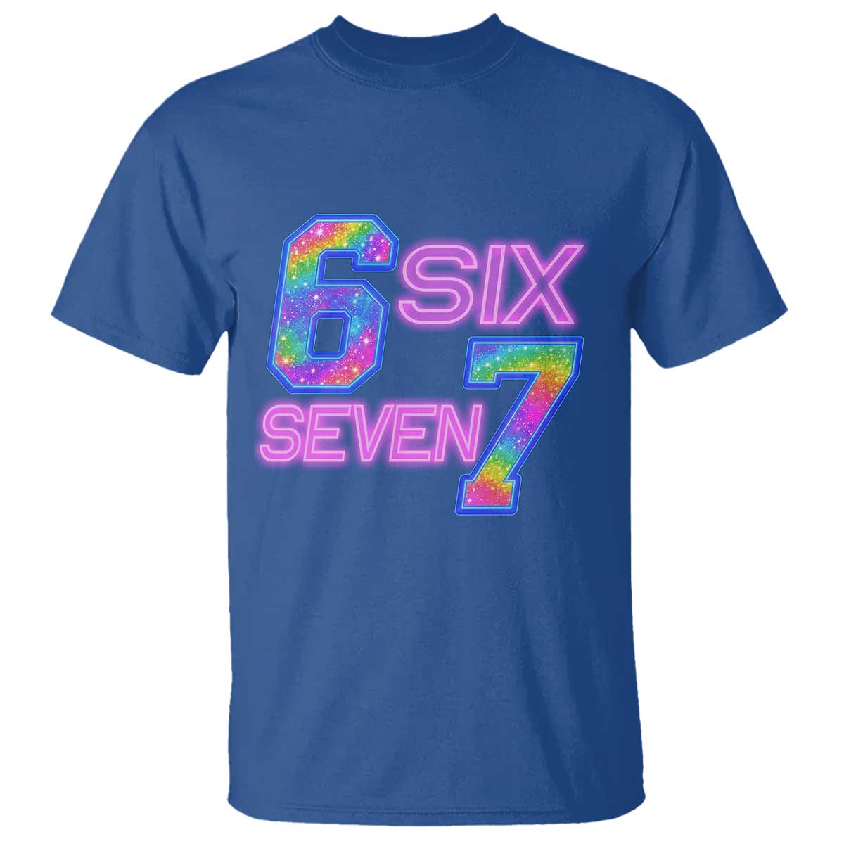 Colorful Neon Light Effect T Shirt Six Seven Meme TS12 Royal Blue Print Your Wear