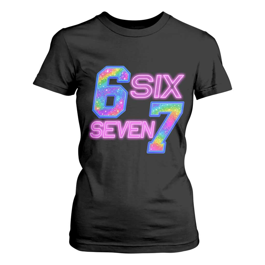 Colorful Neon Light Effect T Shirt For Women Six Seven Meme TS12 Black Print Your Wear