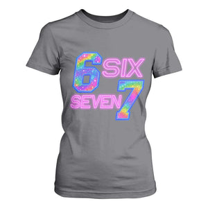 Colorful Neon Light Effect T Shirt For Women Six Seven Meme TS12 Charcoal Print Your Wear