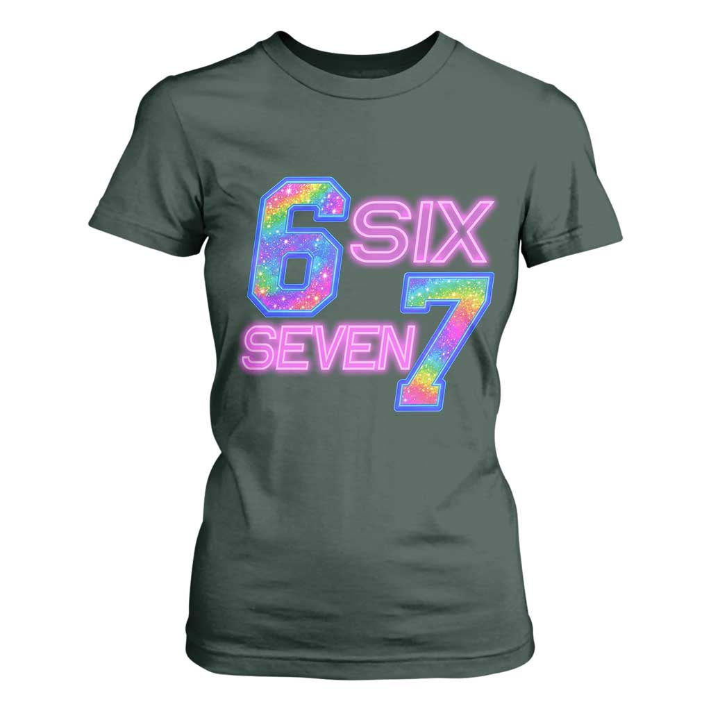 Colorful Neon Light Effect T Shirt For Women Six Seven Meme TS12 Dark Forest Green Print Your Wear