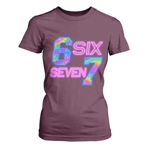 Colorful Neon Light Effect T Shirt For Women Six Seven Meme TS12 Maroon Print Your Wear