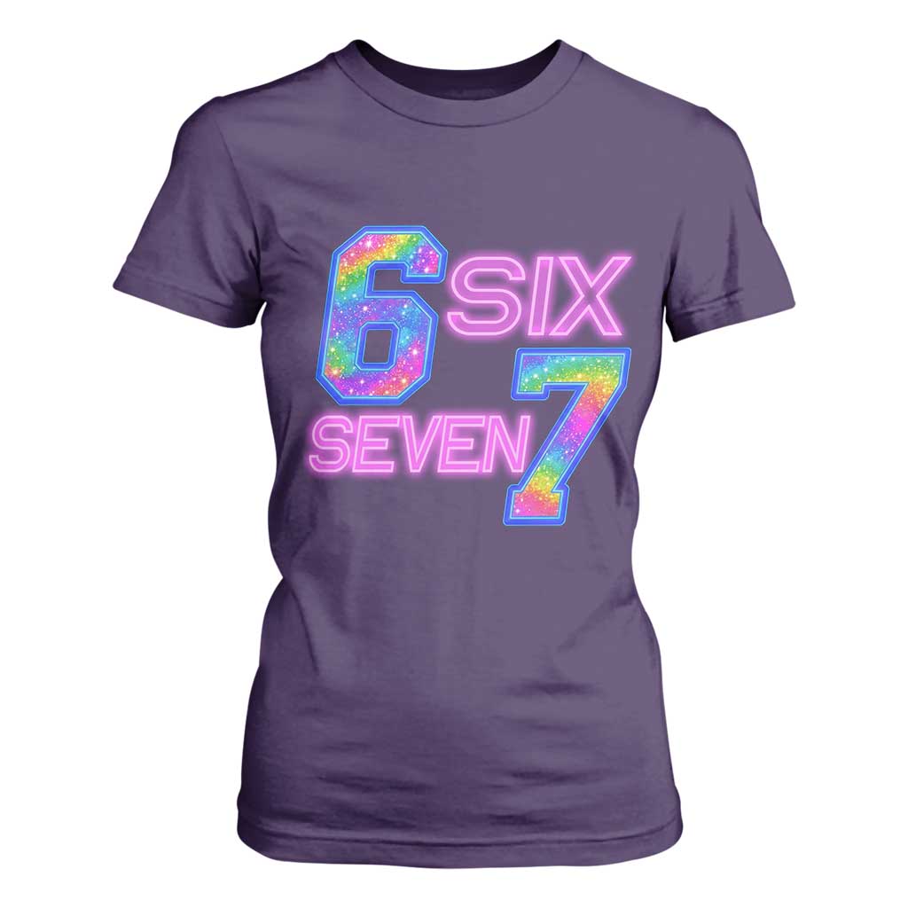 Colorful Neon Light Effect T Shirt For Women Six Seven Meme TS12 Purple Print Your Wear