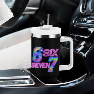 Colorful Neon Light Effect Tumbler With Handle Six Seven Meme TS12 Print Your Wear