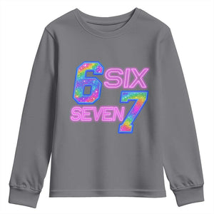 Colorful Neon Light Effect Youth Sweatshirt Six Seven Meme TS12 Charcoal Print Your Wear