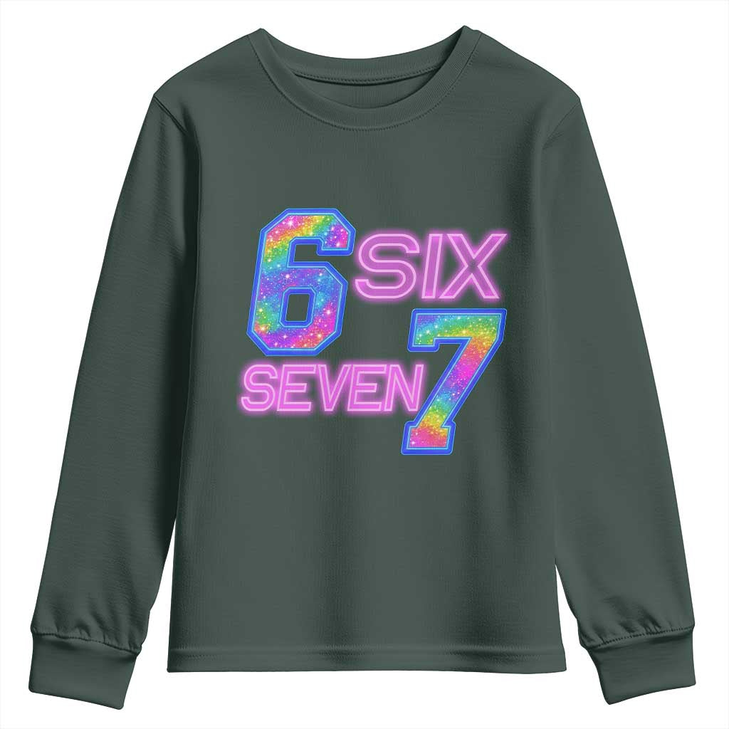 Colorful Neon Light Effect Youth Sweatshirt Six Seven Meme TS12 Dark Forest Green Print Your Wear