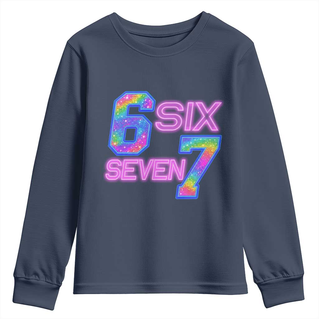 Colorful Neon Light Effect Youth Sweatshirt Six Seven Meme TS12 Navy Print Your Wear