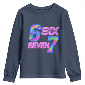 Colorful Neon Light Effect Youth Sweatshirt Six Seven Meme TS12 Navy Print Your Wear