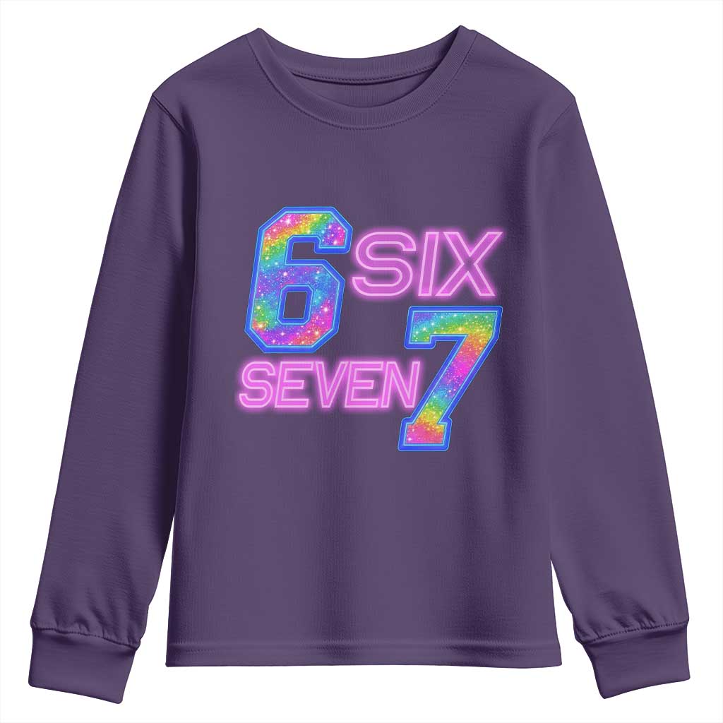 Colorful Neon Light Effect Youth Sweatshirt Six Seven Meme TS12 Purple Print Your Wear