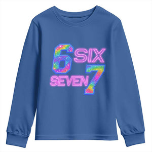 Colorful Neon Light Effect Youth Sweatshirt Six Seven Meme TS12 Royal Blue Print Your Wear