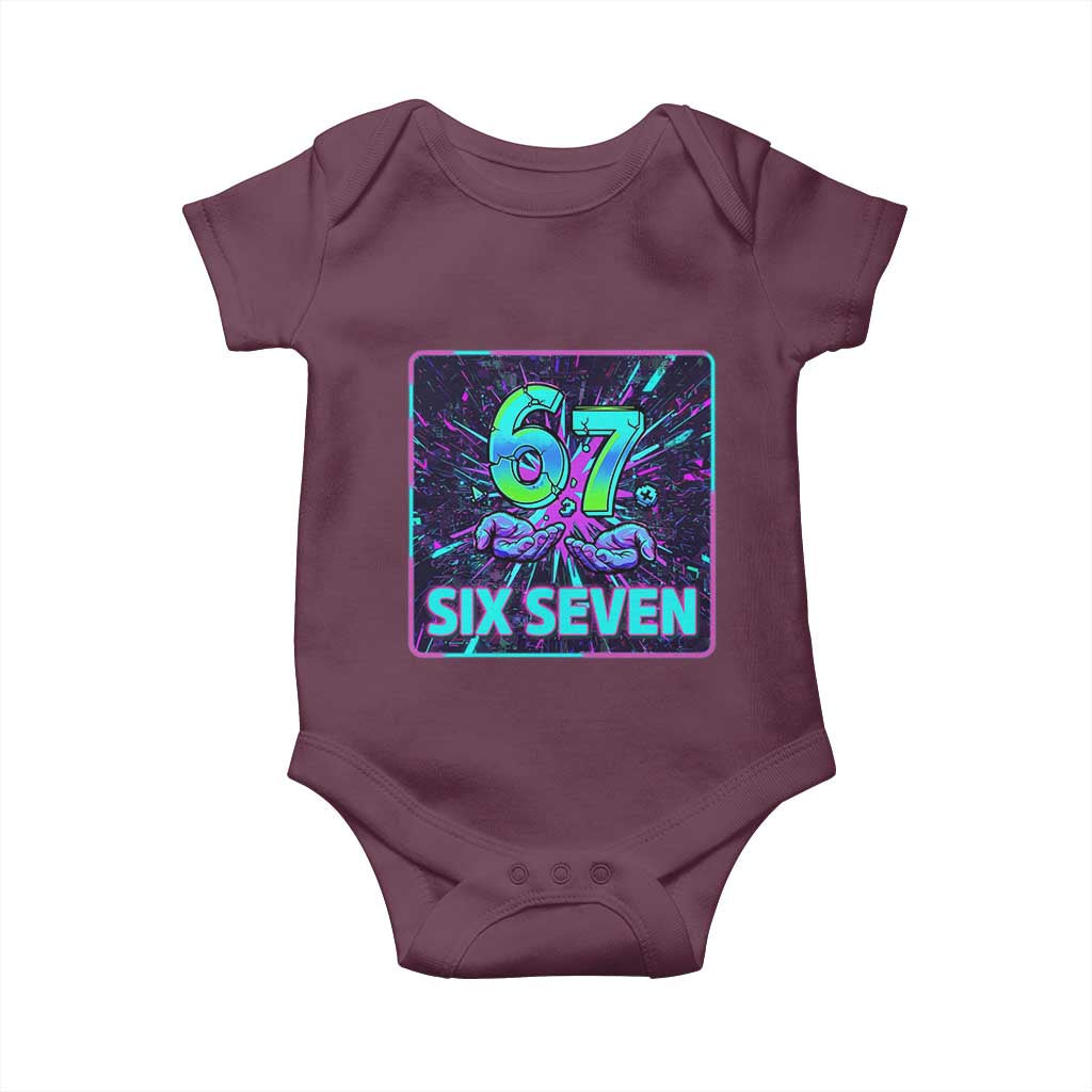 Funny Six Seven Meme Baby Onesie Cyberpunk Neon Style TS12 Maroon Print Your Wear