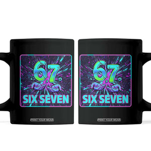 Funny Six Seven Meme Coffee Mug Cyberpunk Neon Style TS12 Black Print Your Wear