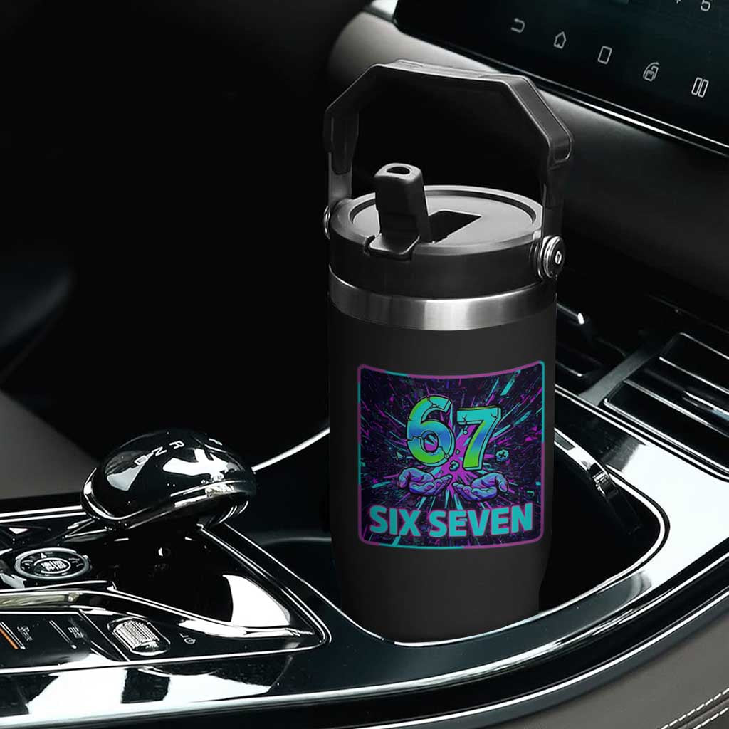 Funny Six Seven Meme Flip Straw Tumbler Cyberpunk Neon Style TS12 Print Your Wear