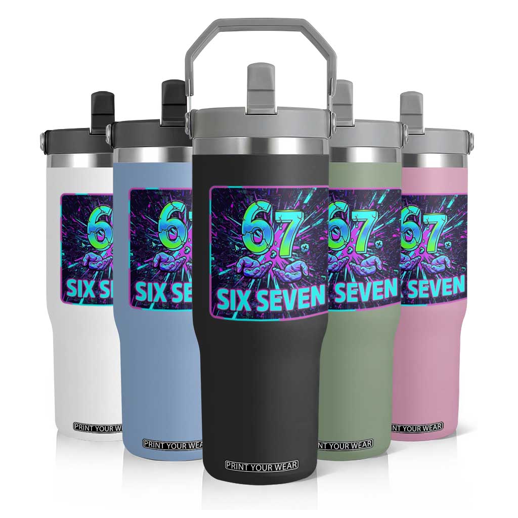 Funny Six Seven Meme Flip Straw Tumbler Cyberpunk Neon Style TS12 Print Your Wear