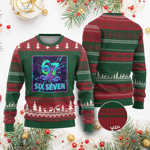 Funny Six Seven Meme Ugly Christmas Sweater Cyberpunk Neon Style TS12 Red Green Print Your Wear