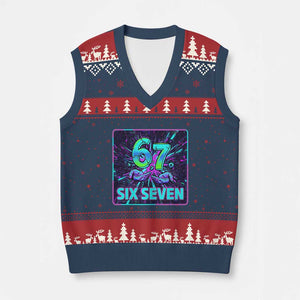Funny Six Seven Meme V-Neck Knit Sweater Vest Cyberpunk Neon Style TS12 Navy Red Print Your Wear